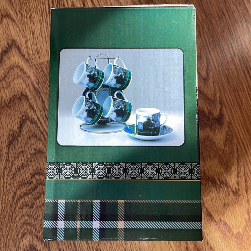 Ireland set of 4 cups and saucers-Unspoilt scenes, dramatic green hidden…